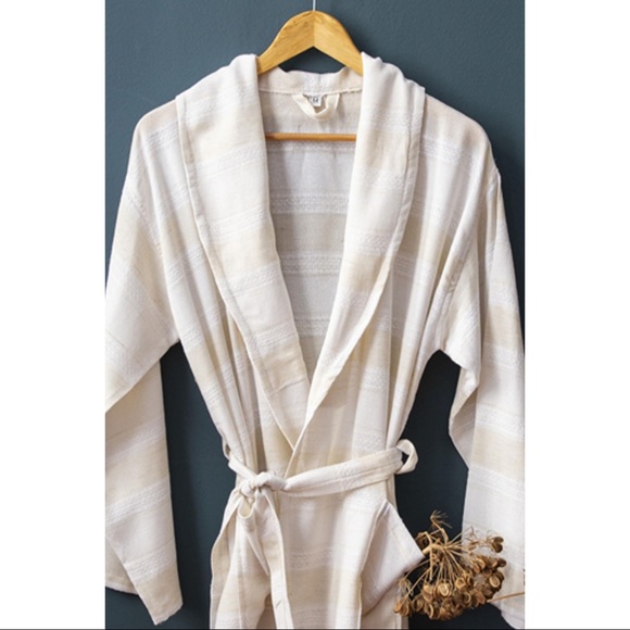 Bohemian Turkish Towel Robe Cotton Linen Beige - Picture 3 of 3